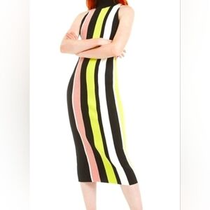 Bar III Stripe Colorblock bodycon Midi Sweater dress, Mock Neck, Sleeveless S